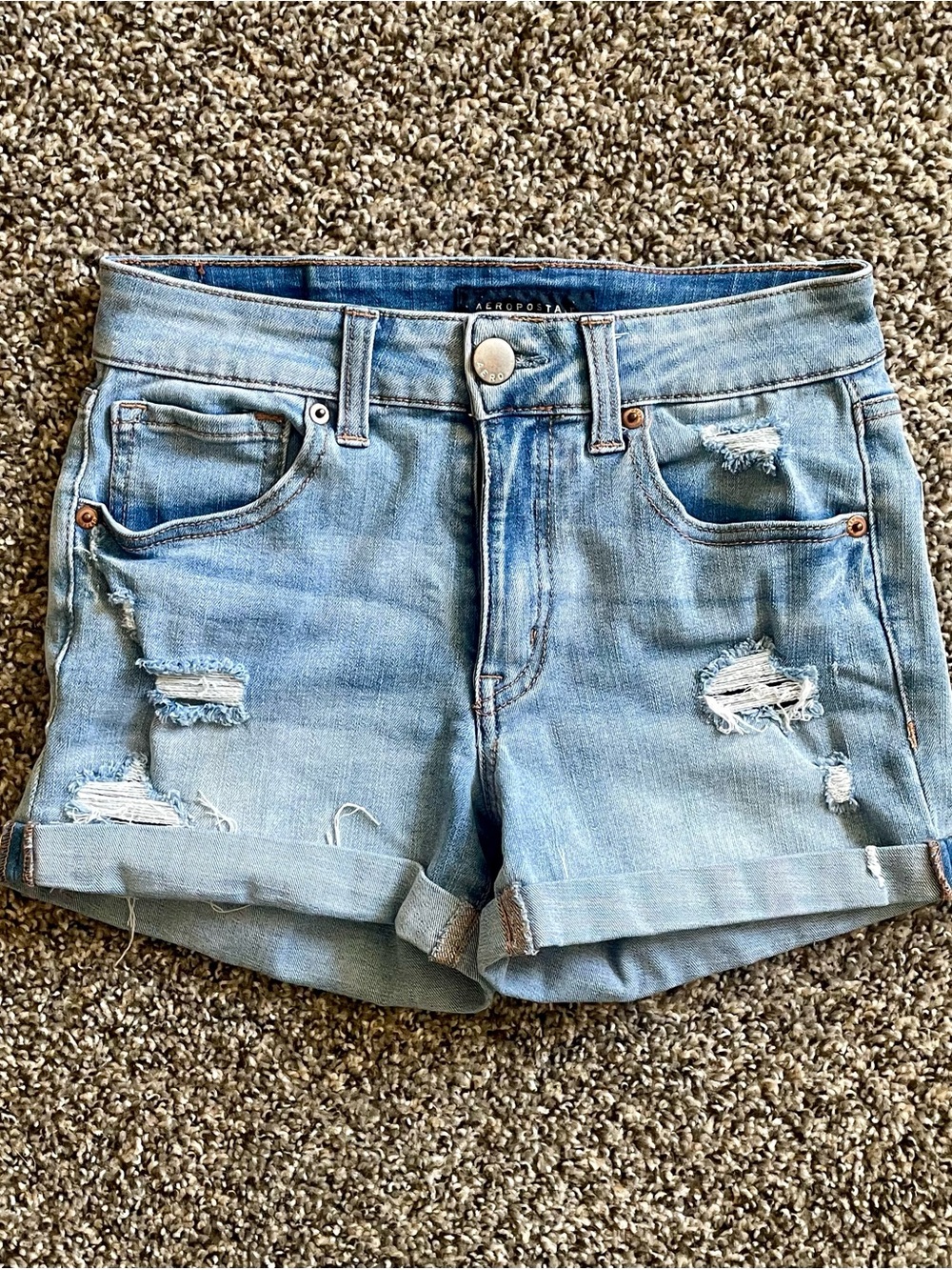Aeropostale Light Blue Distressed Rolled Hem Denim Shorts Size 2